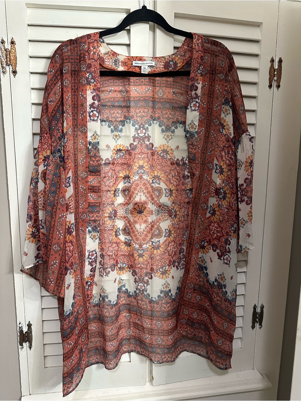 American Eagle Outfitters Sheer Medallion Kimono in Rust and Cream